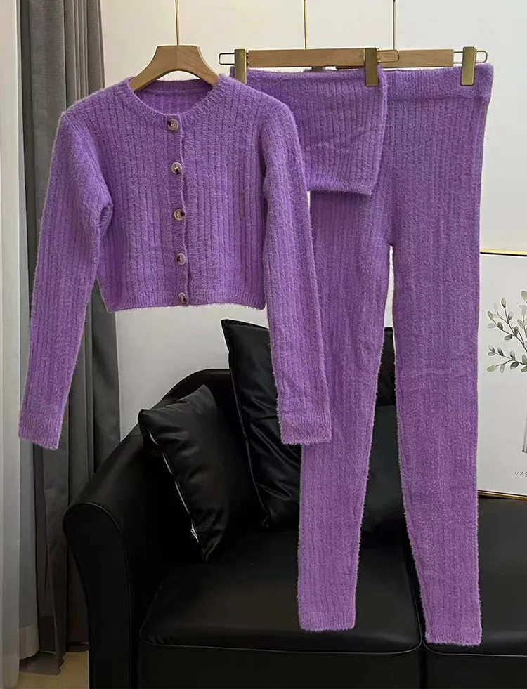 Lounge Sexy Sweater Tank Top And Pants Casual Homewear Outfits Suit Women Winter 2023 Three Pieces Set Cozy Knit Set 3 Piece