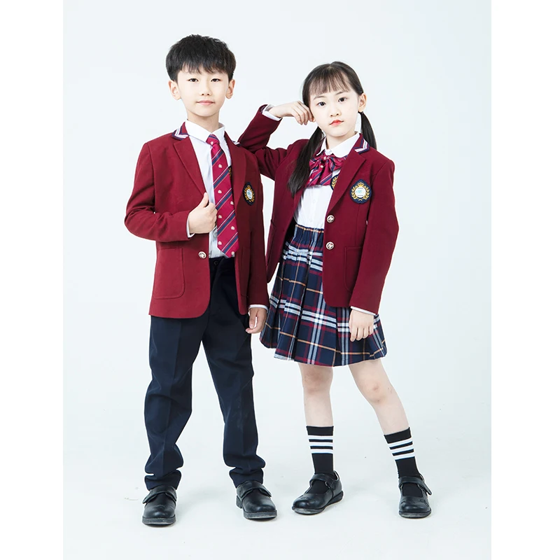 OEM  Beautiful Girls High School Uniform Custom Korean Dress Plaid Skirts Pants Sweater Suit Kids Uniform
