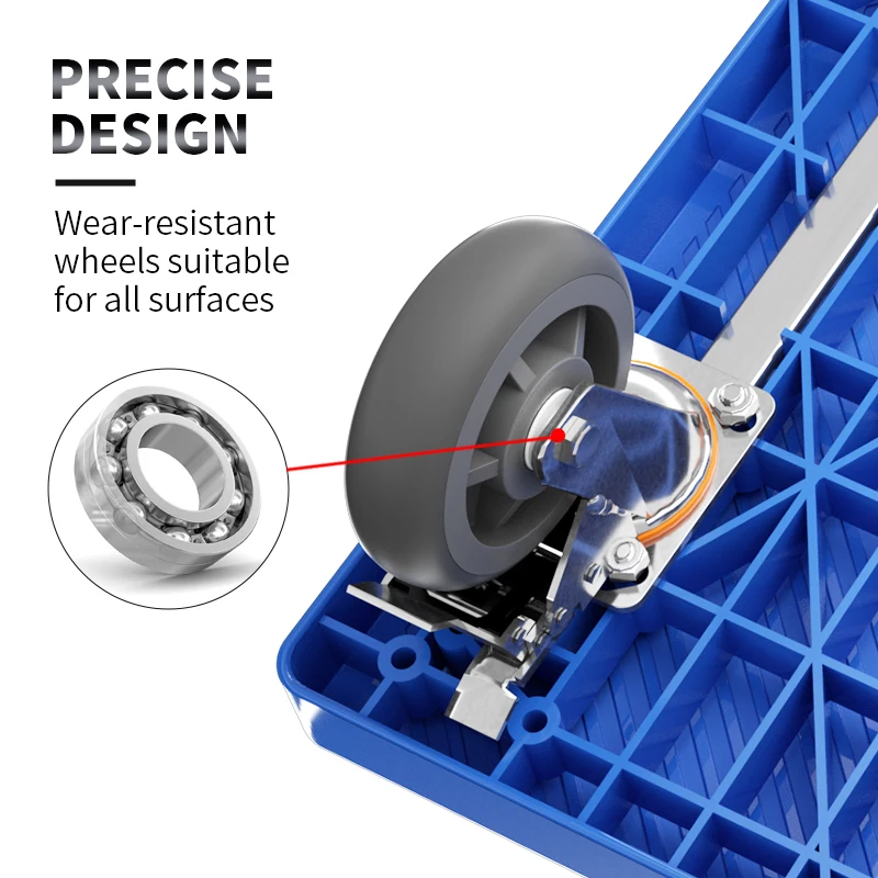 Four Wheels Portable Carry Plastic Shopping Foldable Heavy Duty Hand Truck/Cart Platform Trolley for Warehouse