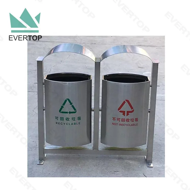 SD-15 90L 24 Gal Metal Outdoor Dustbin Outdoor Recycle Bin Waste Sorting Containers 2 Way Outdoor Trash Bin Commercial