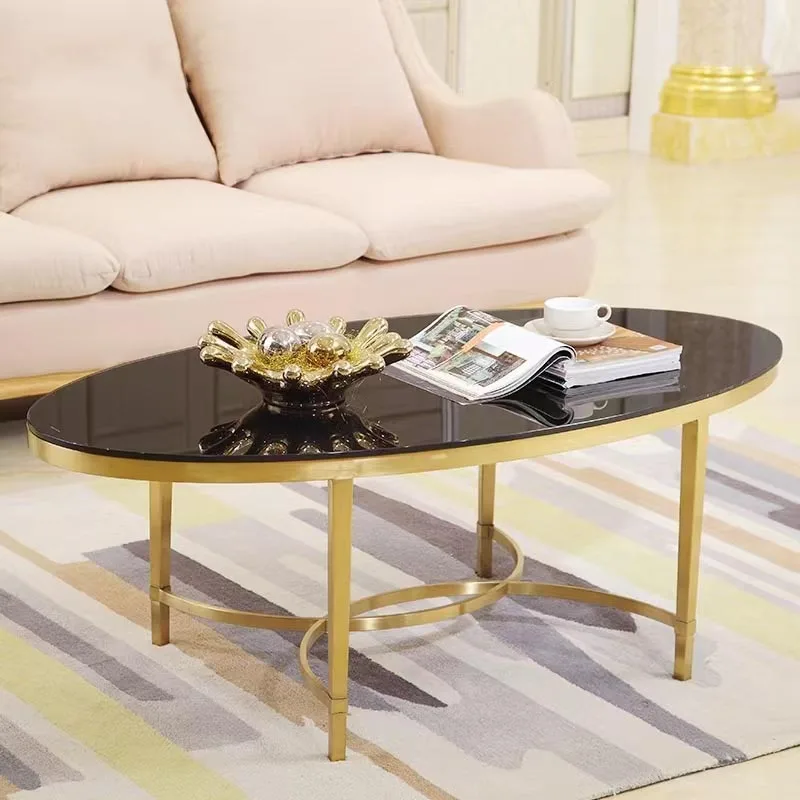 Gold Coffee Table Luxury Living Room Furniture Oval Shape Tempered Glass Top Stainless Steel Frame Sofa Tea Center Tables Modern