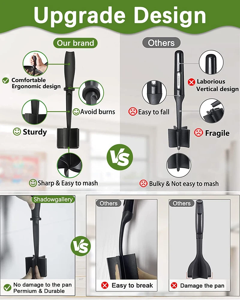 Professional Resistant Mix and Chop Plastic Kitchen Utensil Meat Fruit Potato chopper Masher Ground Beef Masher