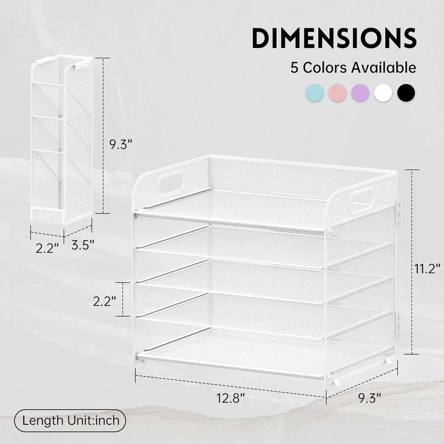Office Supplies  White Metal Mesh 5 Tier Desk Organizer with Handle & Removable Pen Holders, Paper Letter Tray Organizer