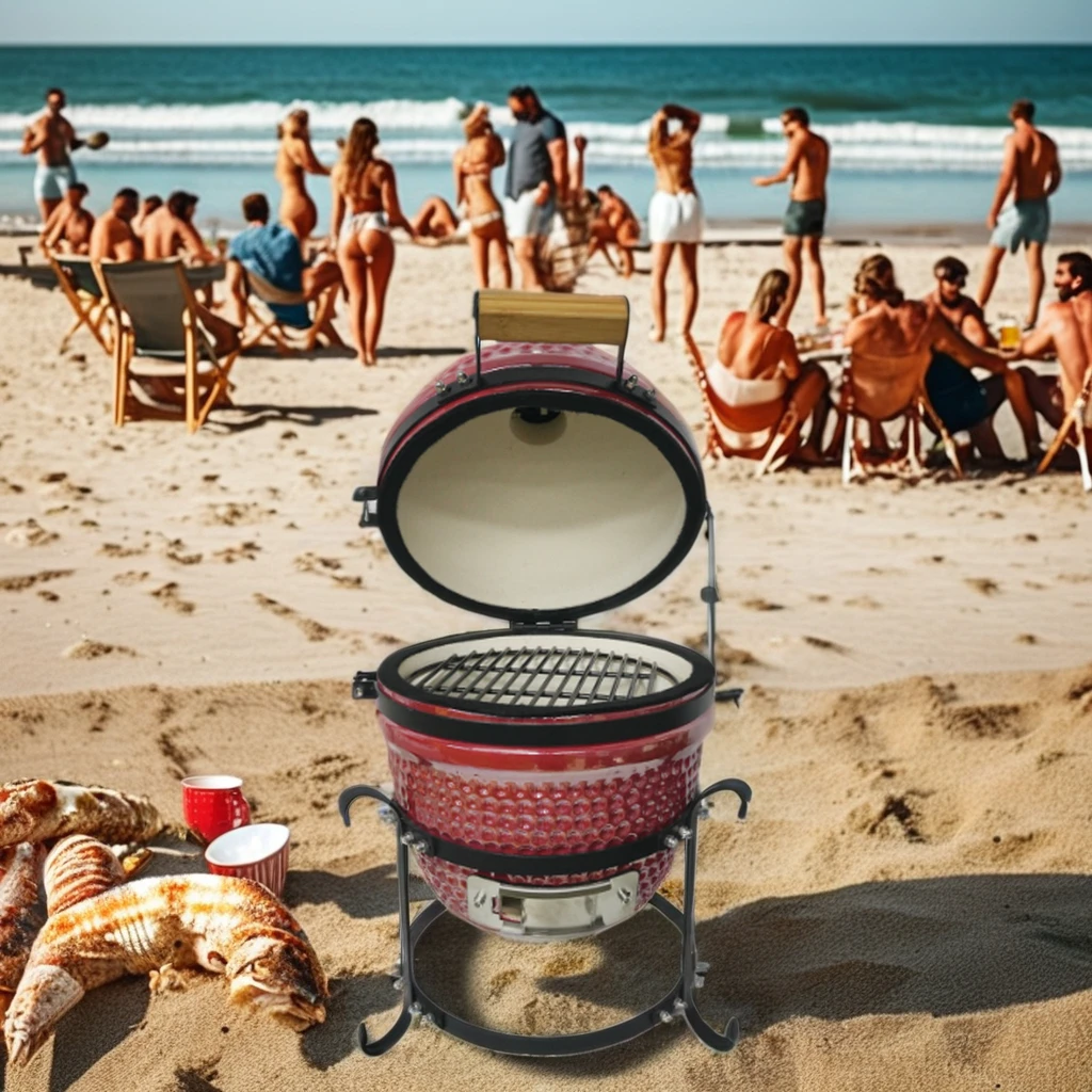 Pear Glaze 13 inch  Charcoal Ceramic Kamado BBQ Grill Outdoor Kitchen Garden Oven