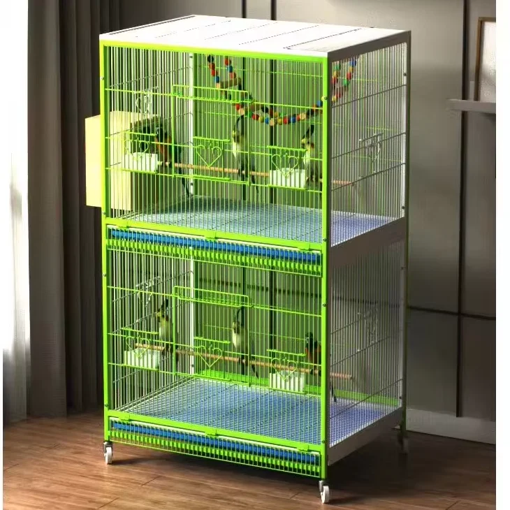 Meihua Wholesale Luxury customized Metal Wire Bird Cage, Bird Home with Rolling Stand & Storage Shelf