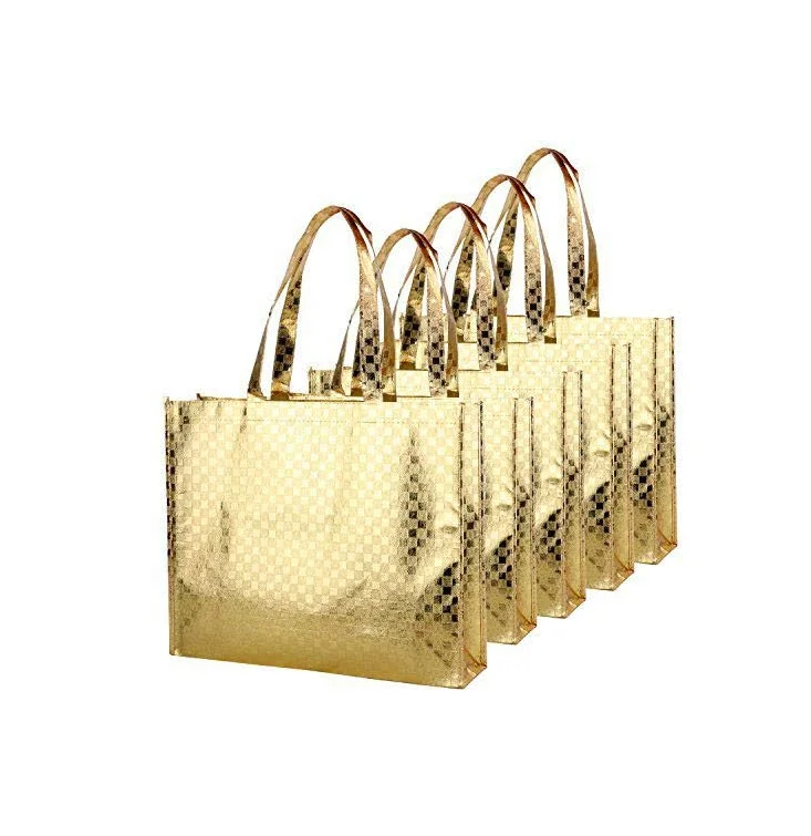 Bling Glossy Glitter Non Woven Durable Reusable Grocery Bag Tote Bag Handles Shopping Bag