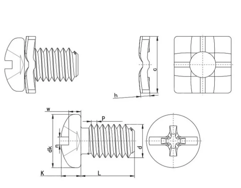 Terminal Block Screw Square Slot Washer Pan Phillips Head Combined Sems Screw with Square Washer