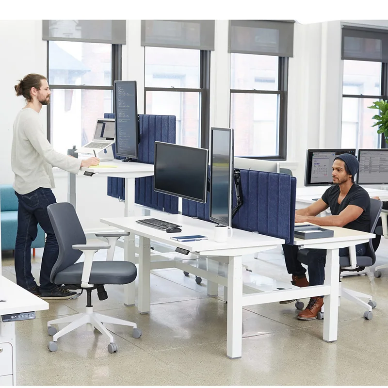 Adjustable Stand Up Desks Ergonomic Workstation Frame 2 Person Seats Electric Standing Sit to Stand Desk
