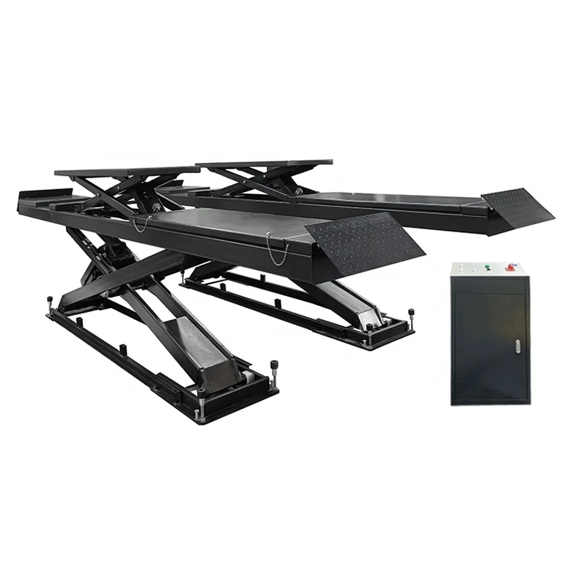 4 t capacity four cylinders full rise on ground wheel alignment scissor car lift with mobile turn plate