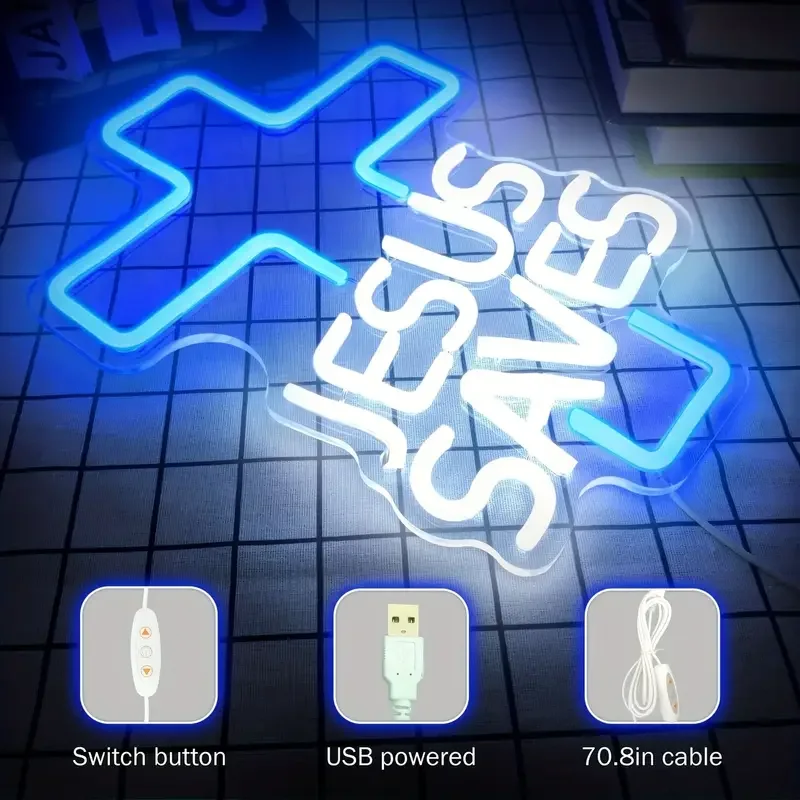 1 cross neon light emblem  adjustable neon light emblem  used for wall decoration  USB powered blue neon light