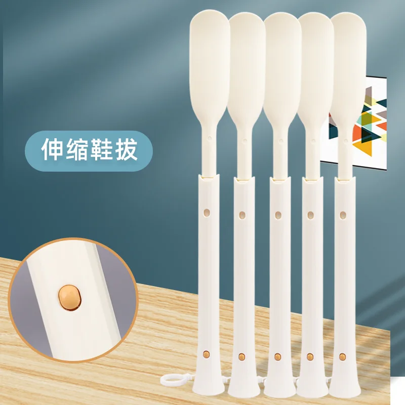 White Simple Three Speed Adjustable Telescopic Shoehorn Can Be Hung And Stored For Pregnant Women Without Squatting Shoehorn