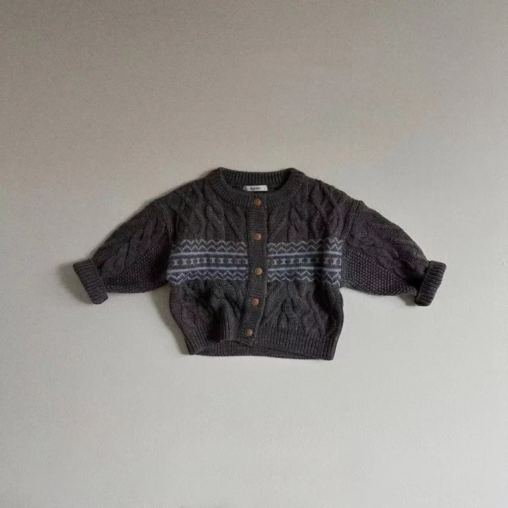 Wholesale Infant Toddler 1PCS Knitted Sweater Baby Girl Boy Winter Fall Long Sleeve Outwear Oversize Cardigan Kids Clothing Coat