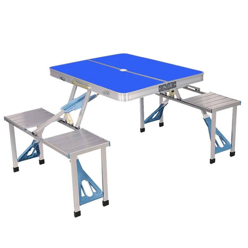 Cheap garden folding tables sets with 4 attached aluminum chairs beer table set with bench chair