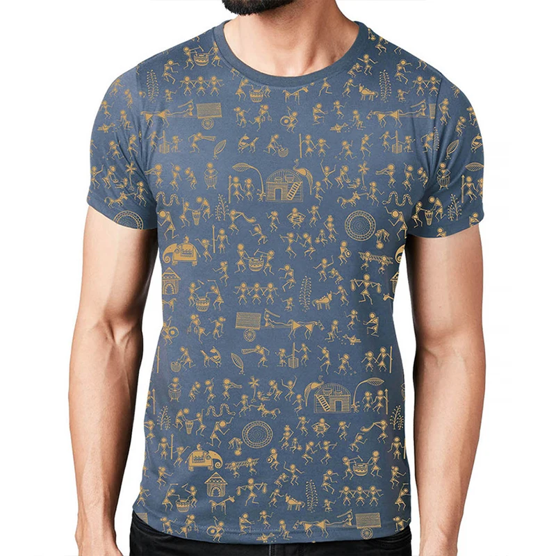 
poly cotton blend all over screen printed tech round neck t-shirt 