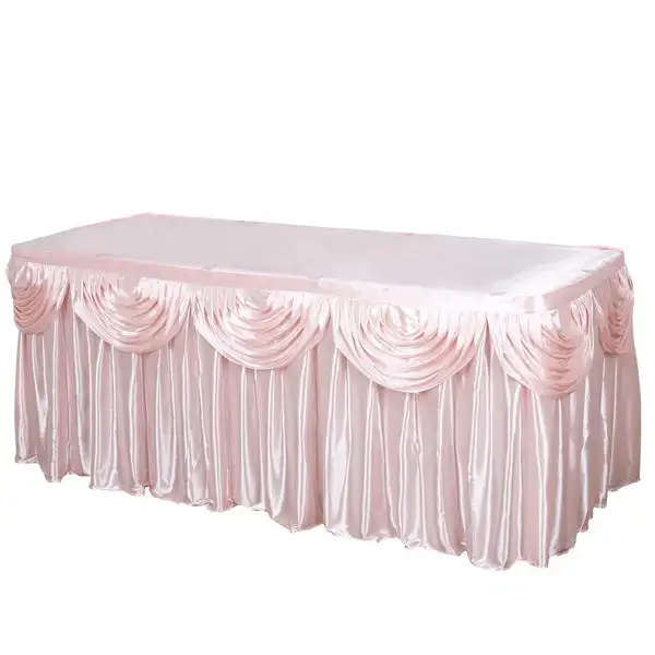 Pleated Satin Double Drape Table Skirt