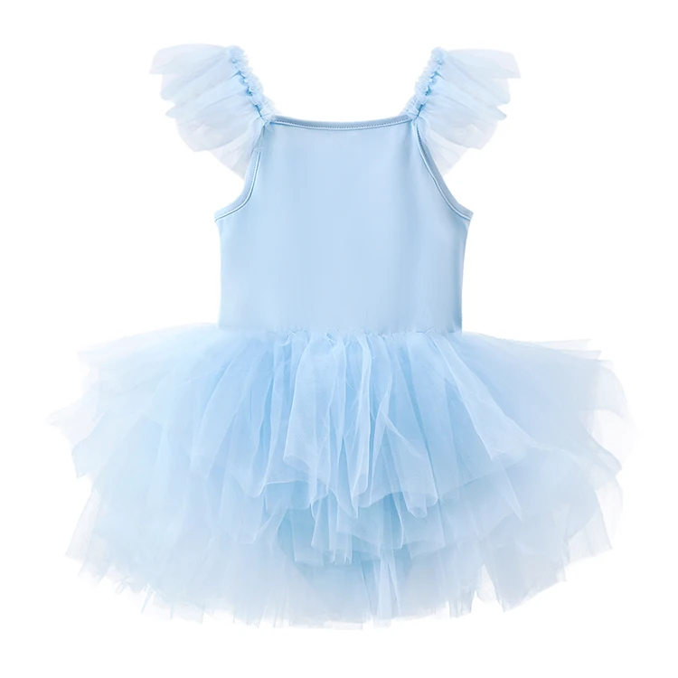 Kids girls  ballet tutu dress clothes suit blue dance festival party  daily  puff sling sleeveless summer custom tulle dress
