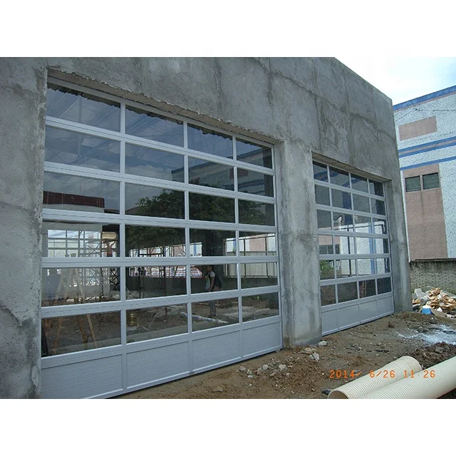 Commercial cheap aluminum alloy exterior frosted glass modern new black sectional panel garage door for homes