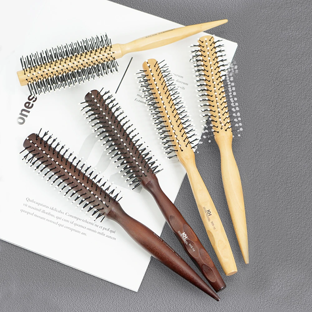 Оптовая продажа Антистатическая круглая расческа для волос с квадратной ручкой и заостренным хвостом деревянная завивки