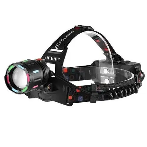 30W LED 15000-Lumen USB Ultra-Bright Headlamp Zoomable Fishing/Hunting Outdoor Headlight with Luminous Strips Torch Head Torch