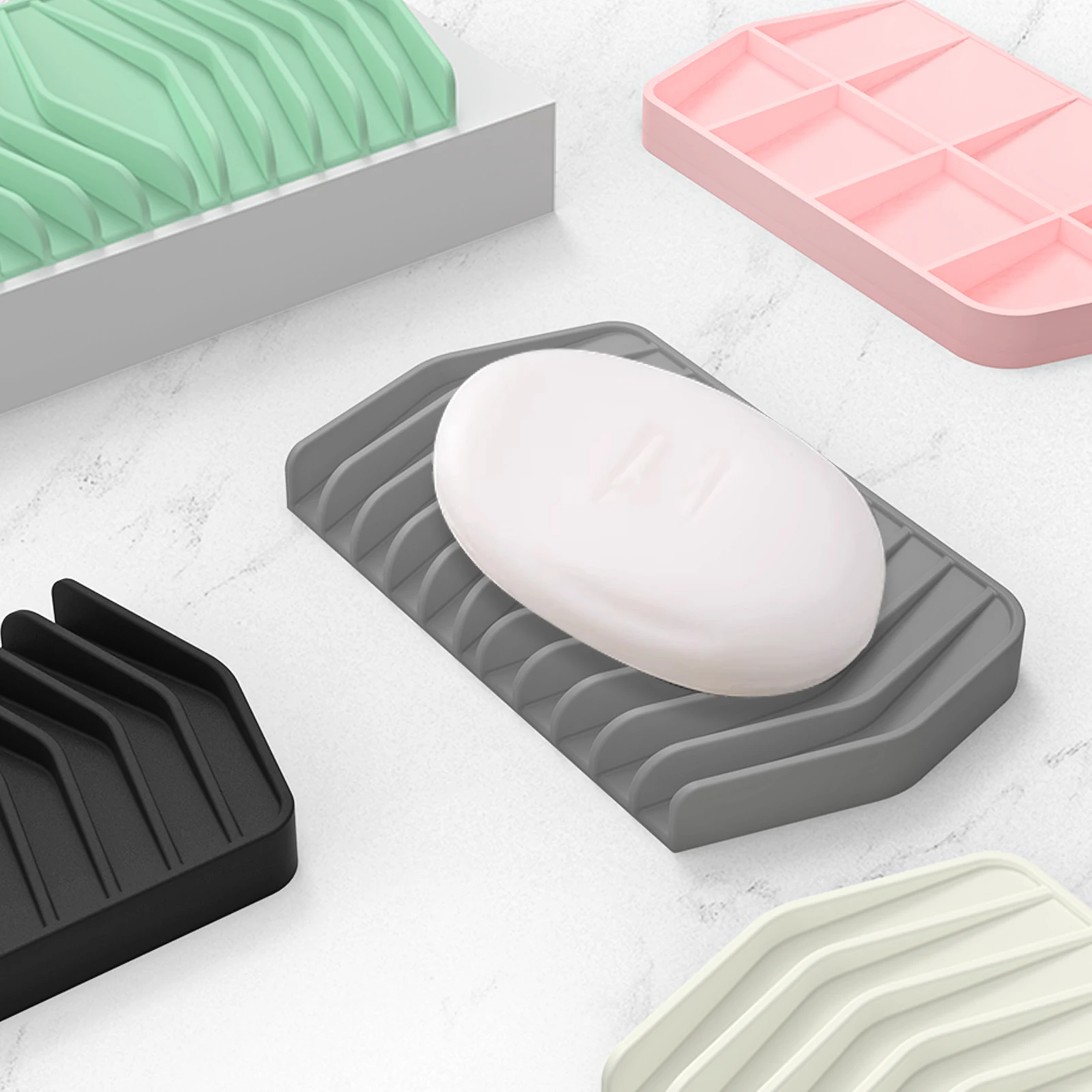 Non-slip Silicone Soap Saver Hand Wash Soap Box Easy Cleaning Silicone Soap Dishes Holder for Bathroom