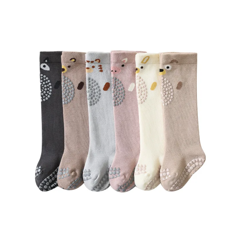Long Baby Socks Anti Slip Silicone Dots Winter Baby Knee High Socks with Knee Brace Pad Crawling Cotton Leg Warmers