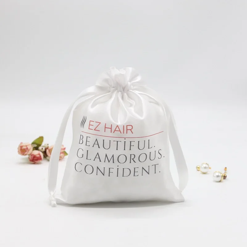 Wholesale White Custom Satin Silk Jewelry Dust Packaging Bags Personalized Satin Gift Drawstring Pouch With Logo