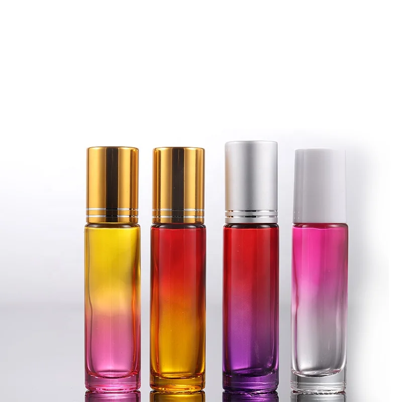 2019 hot sale high quality 10ml rainbow colored glass essential oil or perfume roller ball bottle