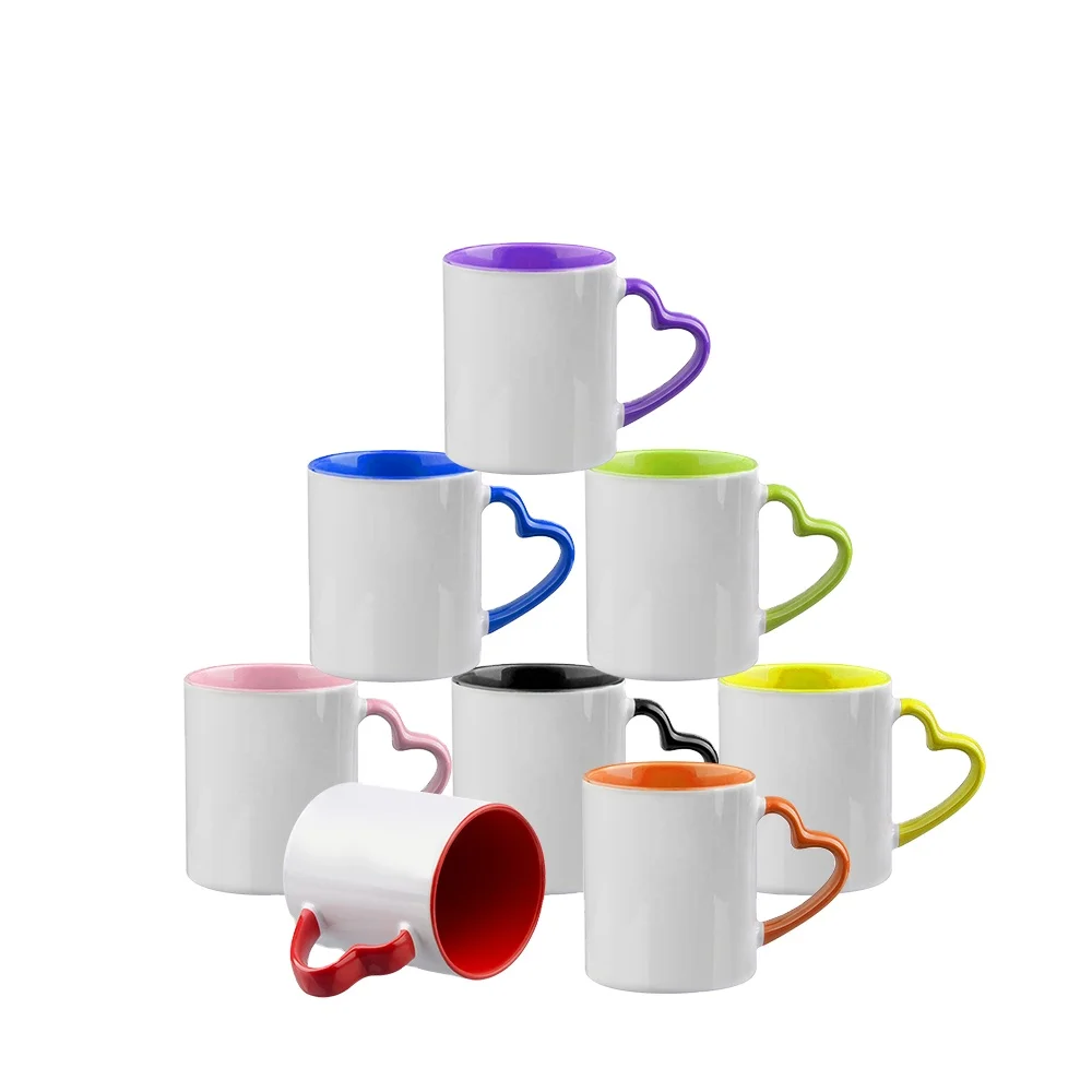 MR.R 11oz White Ceramic Mug with Cute Heart Handle Sublimation Blanks for Business Gifts