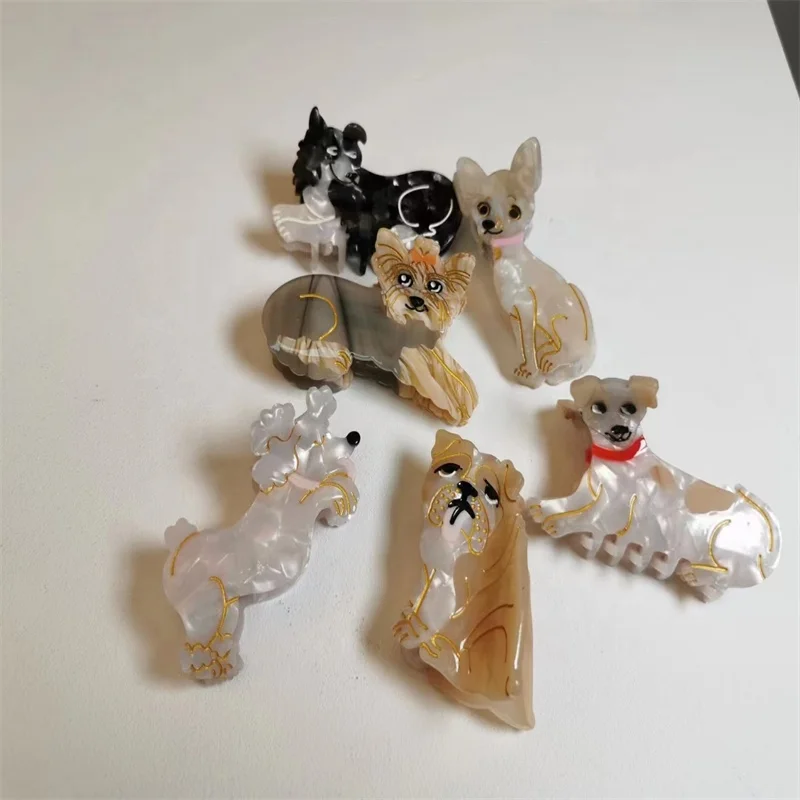 2022 ins ацетатные полые дизайнерские заколки для волос в форме собаки французские Мультяшные животные заколки для волос в форме собаки для женщин