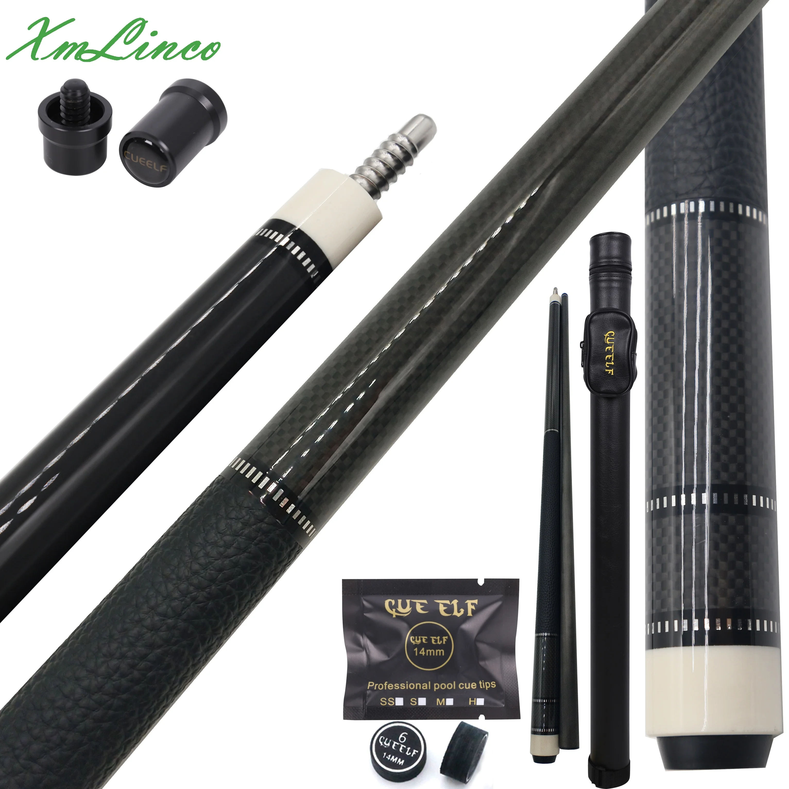 Xmlinco 3K Whole Carbon Cues Real Leather Wrap Billiards Pool Cue Stick Radial Pin Cue Stick Billiard Pool Carbon Fiber