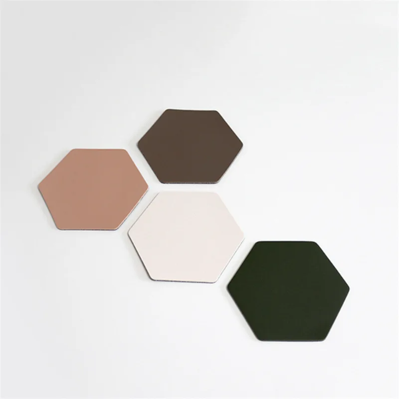 Hot Selling Durable Hexagon Blank PU Leather Custom Embossed Logo Drink Coaster For Table Decoration