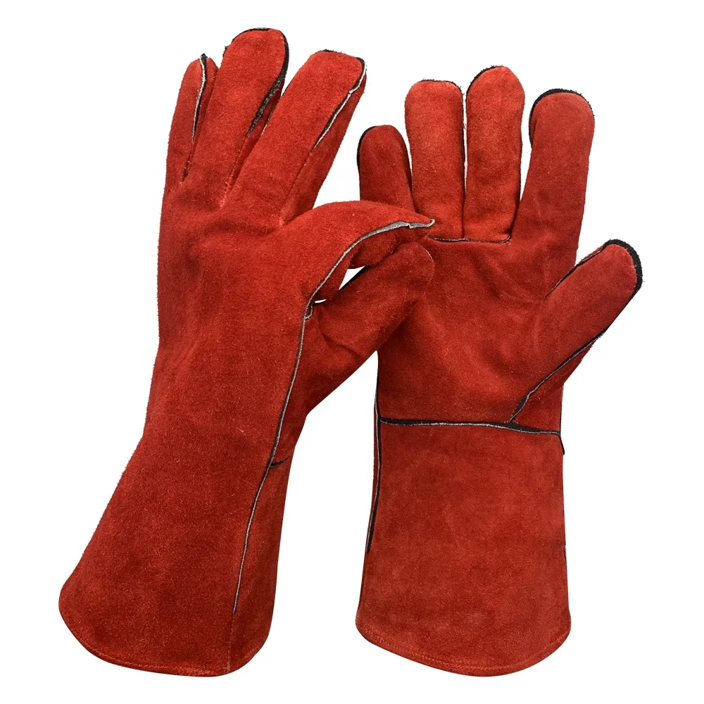Cow Split Leather Gloves Dark Red/XL Safety Gloves with Anti-Cut Anti-Slip Anti-Static Fireproof Anti-Heat Protection Functions