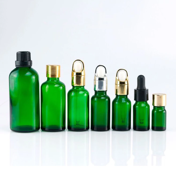 Wholesale high quality glass essential oil dropper green perfume bottle for cosmetic packaging