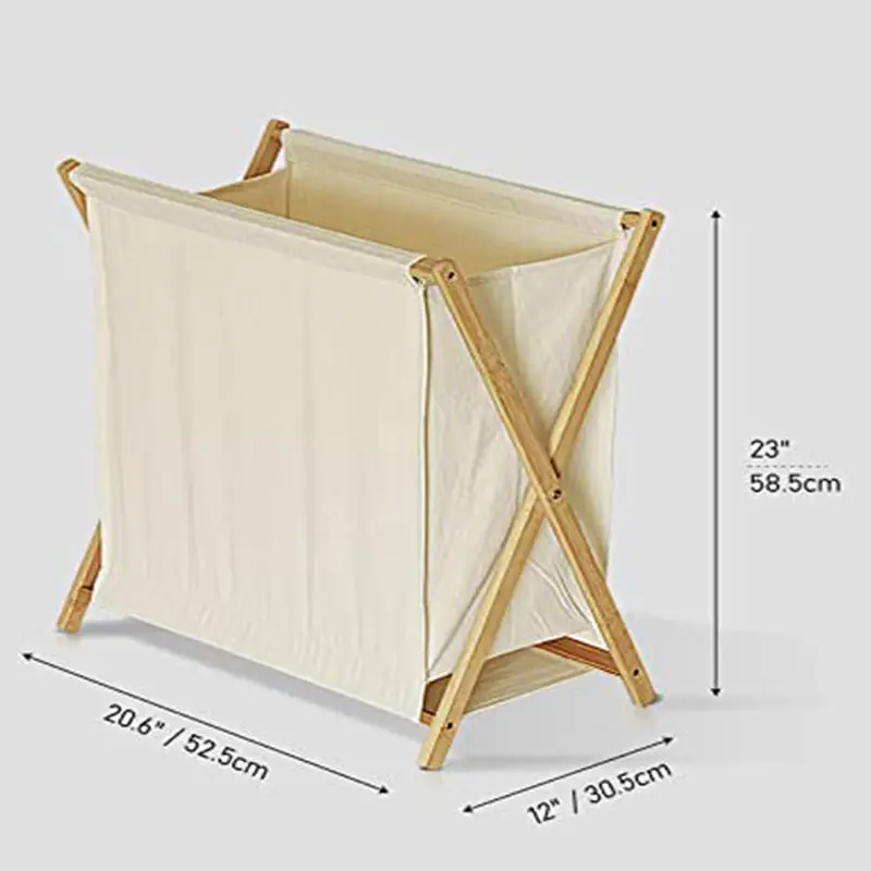 Bamboo laundry basket Wooden X frame with cover laundry basket, folding dirty clothes sorting organizer laundry storage basket