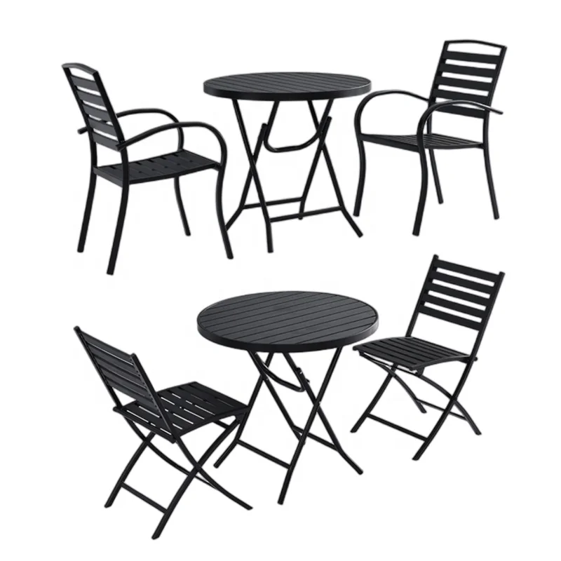 Outdoor Dining set black stackable garden chair wood mesa de fibra sinttica com 2 cadeiras