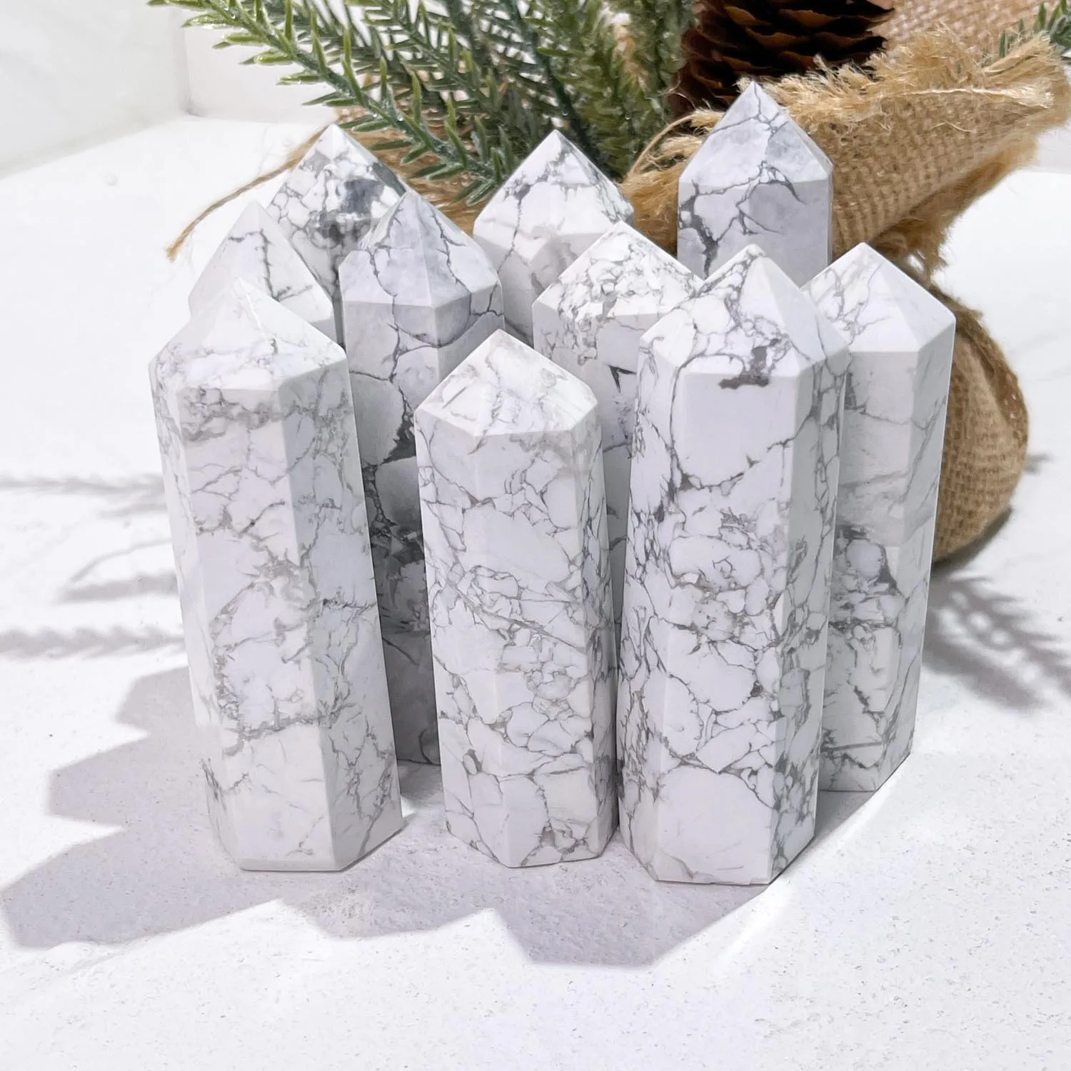 Wholesale Howlite Obelisk Crystal Tower Natural Howlite Point Crystal Stone Tower for Energy and Meditation