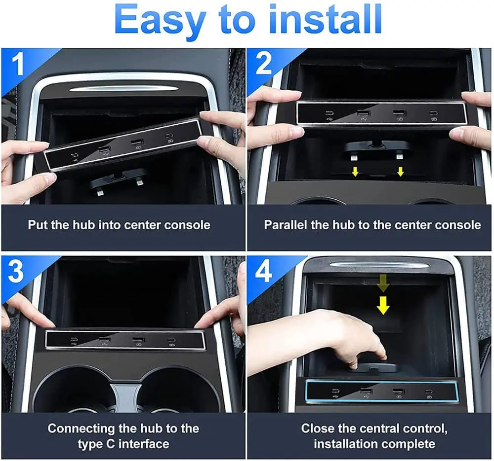 Model Y  2022 with 2 USB Port and 2 Type-C Port with Data Transmission  and Fast Charger Port Compatible USB-C Hub for Tesla