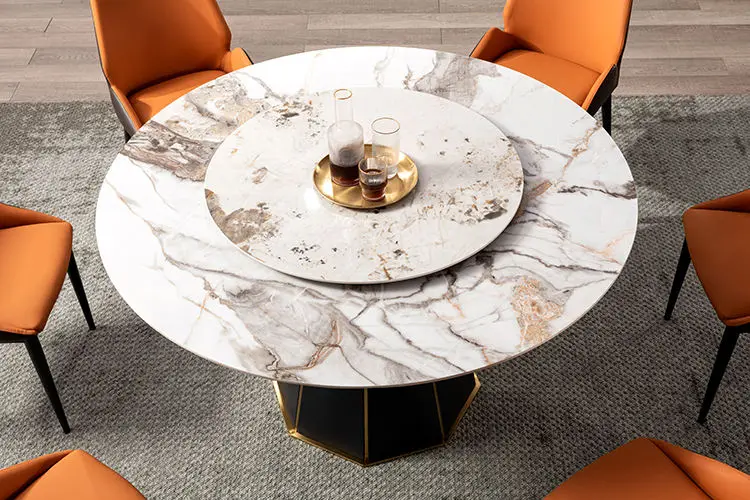 Wholesale high end quality modern round marble metal solid wood legs dining table