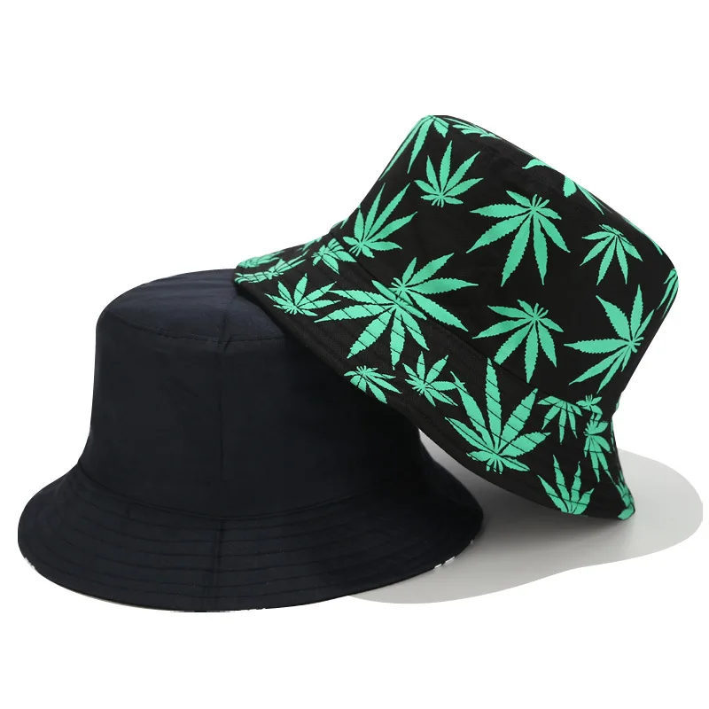 New Adult Reversible Bucket Hat Marijuana-Cannabis Weed Folding Fisherman Hat Packable