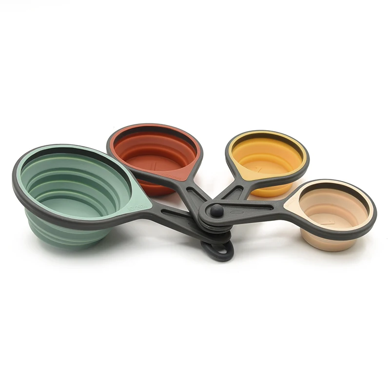4 Piece Kitchen Colorful Silicone Measuring Cup And Spoon Measuring Cups Set Of Collapsible