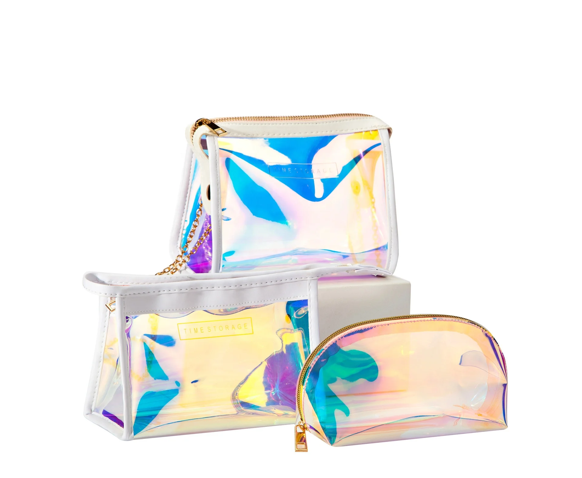 Ready or Customized Fashion Travel Clear TPU or Pvc Organizer Woman Makeup Holographic Cosmetic Bag Sets&Cases