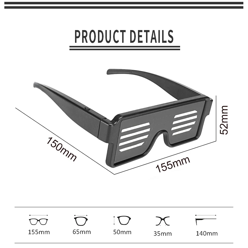 OEM magic party shutter  USB rechargeable light up eye LED glasses Neon glasses