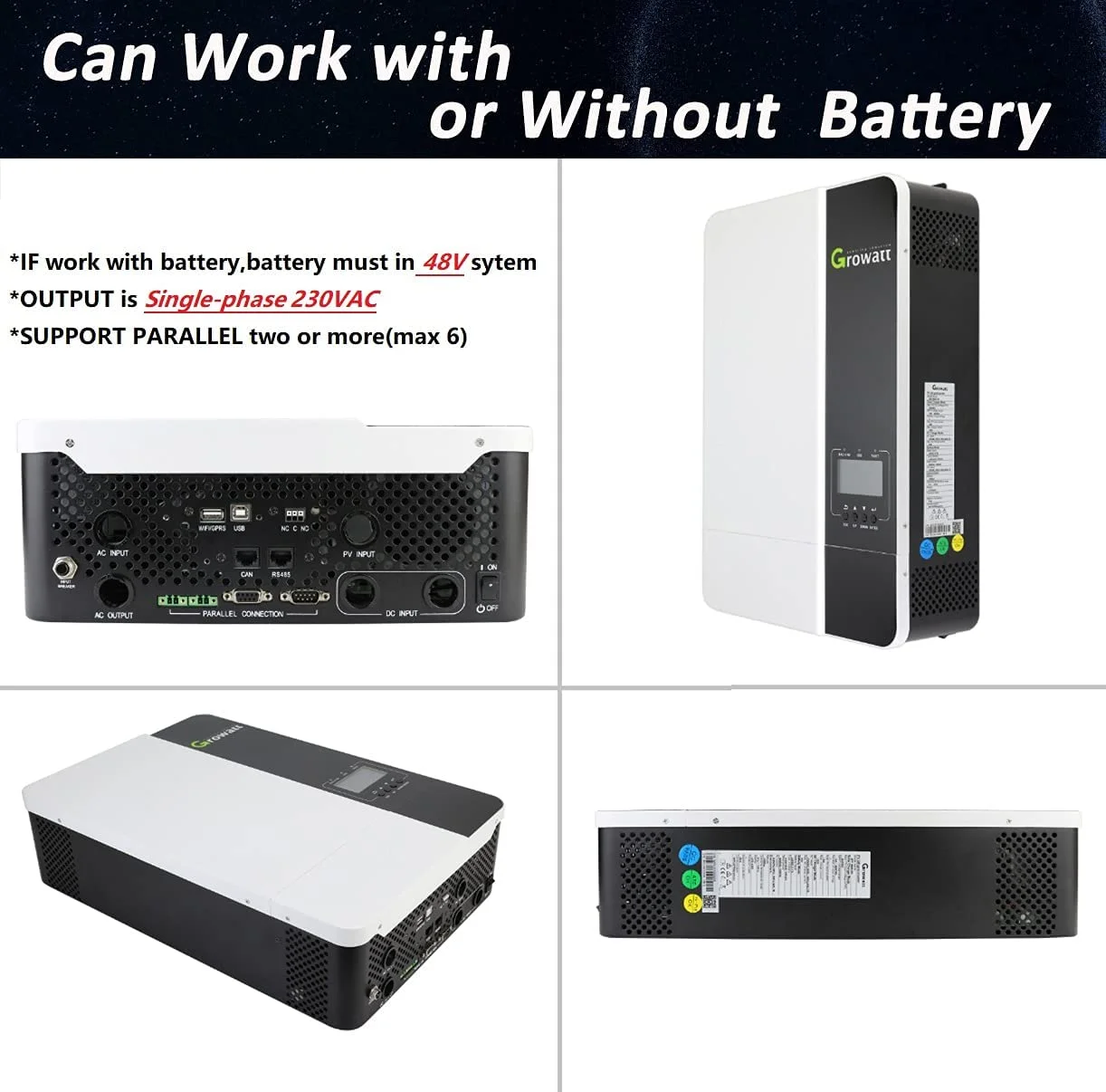 Growatt off Grid Solar Inverter 5kw 5kva Wifi Spf 5000 Es Growatt 3.5kw Spf 5000es off Grid Inverter Solar System