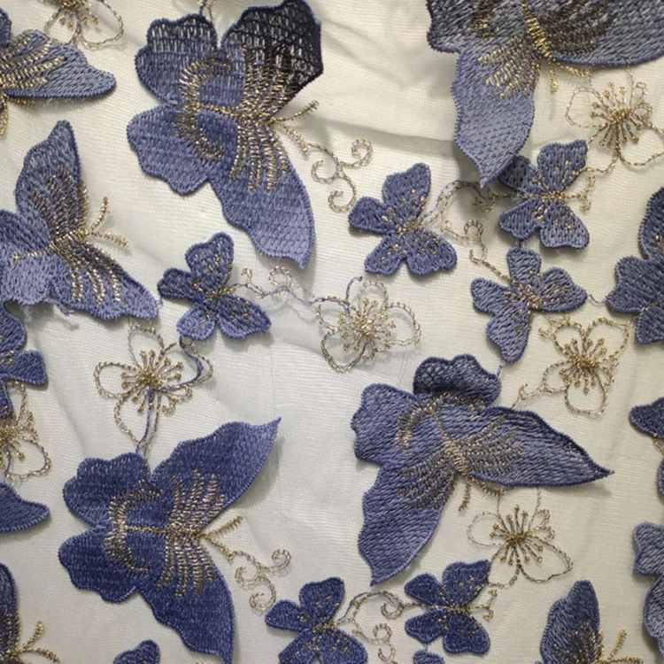 Fashion milk silk gold silk 3D butterfly flower lace fabric for party