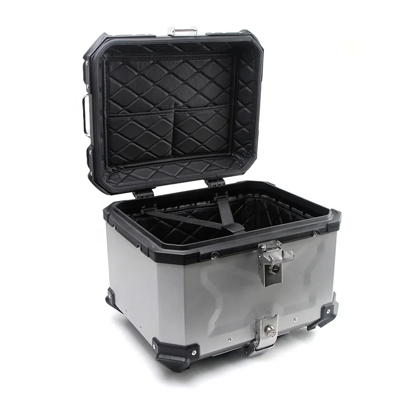 45L Aluminum Alloy Plate E-bike Motorcycle X Embossing Reactor Block Round Sliders Top Box Helmet Case Tool Box