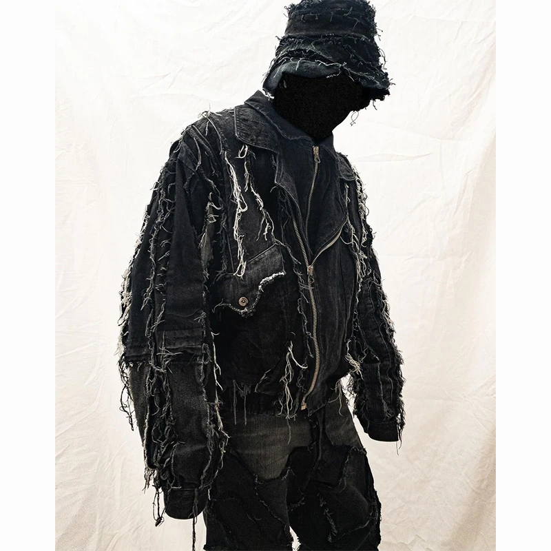 DiZNEW Distress Trendy Boys Fashion Wholesale Black custom Denim Jacket Wash wholesale street wear fashion denim jacket