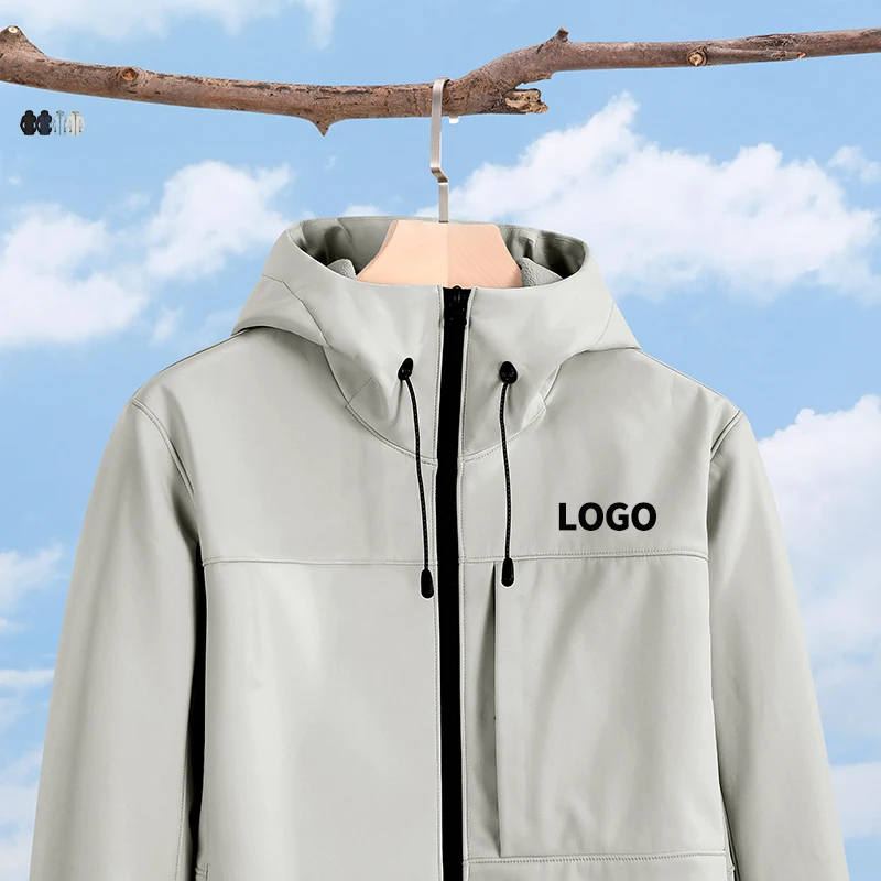 custom YKK waterproof zipper anti-static safety reflective hat rope pendant winter softshell fleece jacket for men