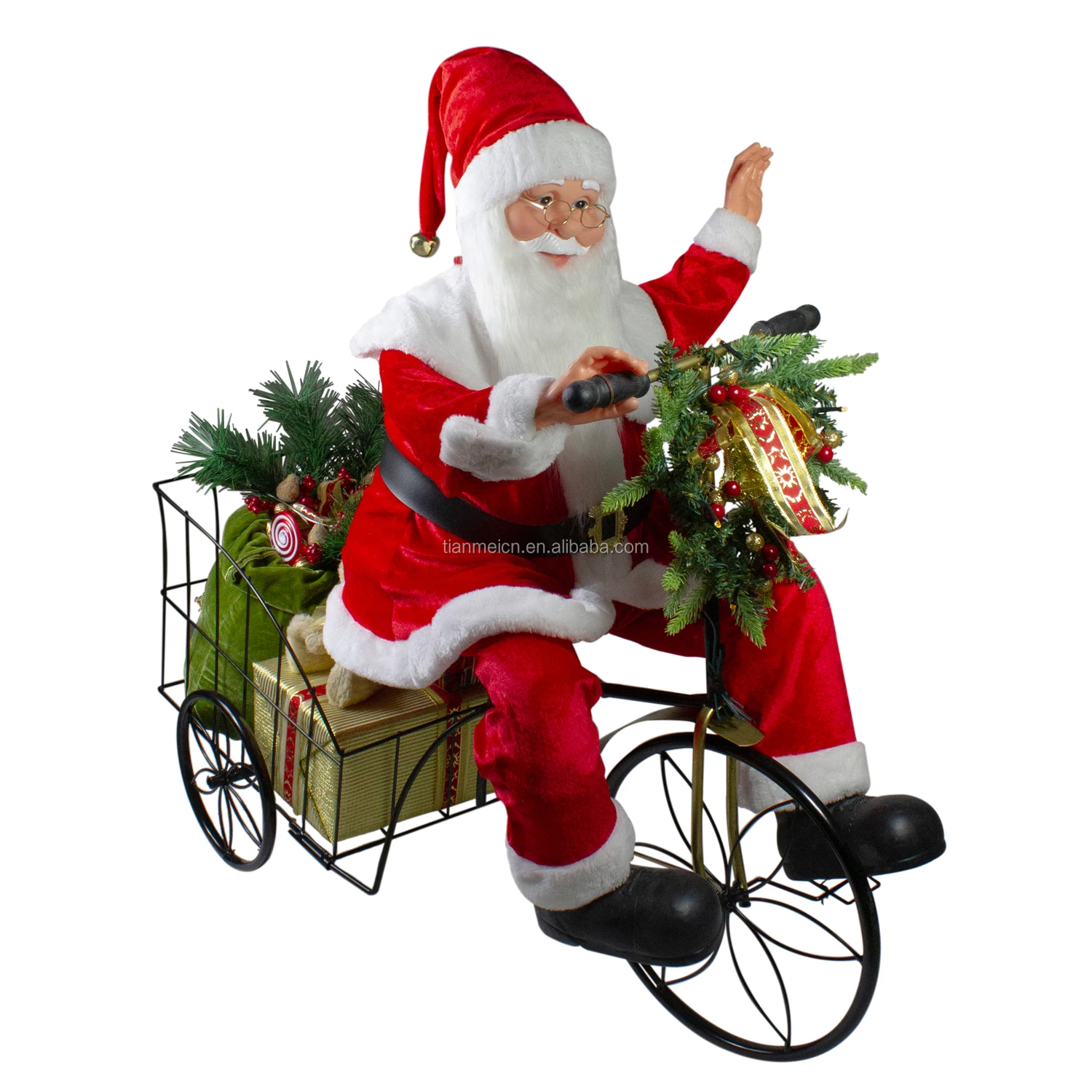 60/80cm led christmas ornament Musical Animated Santa Claus Sitting on Tricycle with Warm Holiday Figurine Decoration Collection