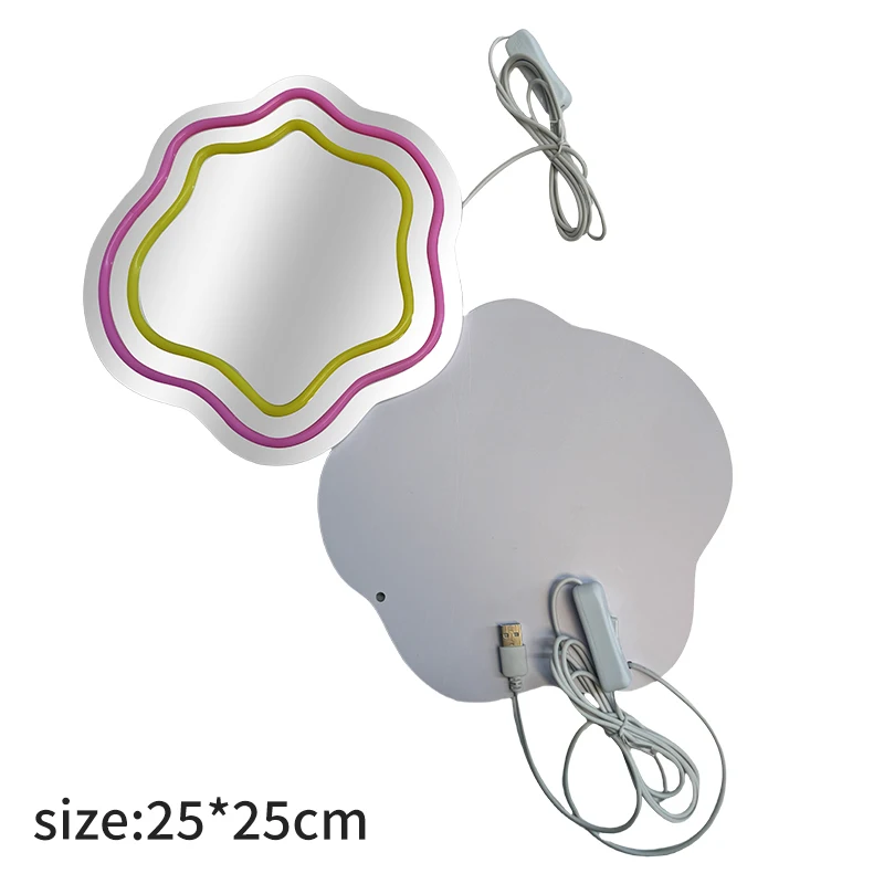 Hot Sale Custom Wall Decor Mirror Neon Sign 25*25cm Cute LED 5V USB Neon Sign With PVC Board