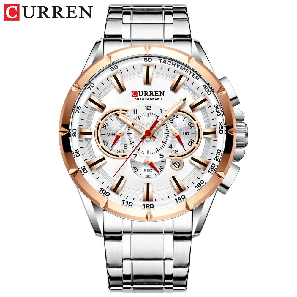CURREN 8363 новый дизайн синие мужские часы хронограф из нержавеющей стали Кварцевые с поясом для человек 3atm водостойкие наручные